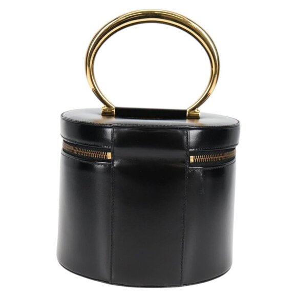 CELINE Vanity Cosmetic Pouch Leather Black Gold Auth 125415V - Picture 3 of 16